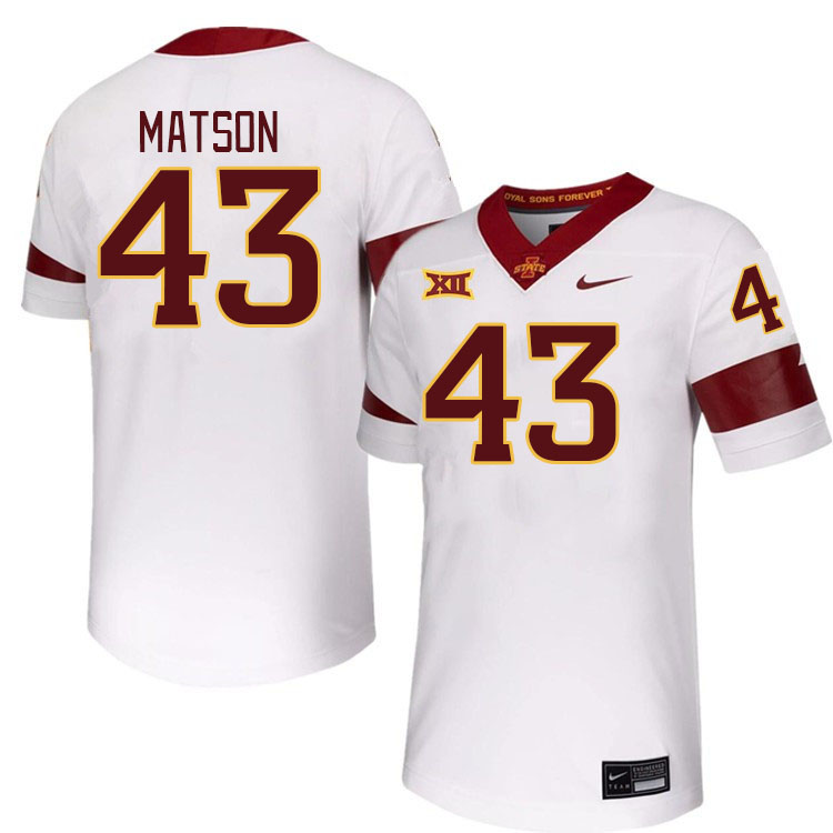 Men #43 Caden Matson Iowa State Cyclones College Football Jerseys Stitched-White